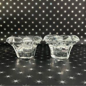 Vintage Heisey Crystolite candlestick holders w/ bubble floral rim